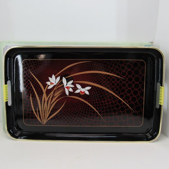 Vintage Asahi Trading Co Inc 3 Pc Nested Lacquerware Tray Set Floral Design - Picture 7 of 10